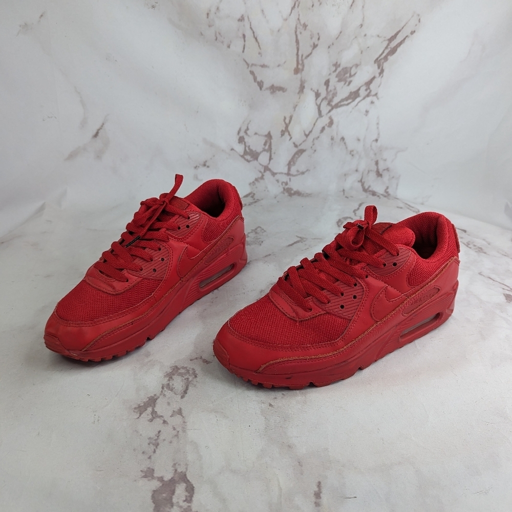 Nike Air Max 90 Triple Red Mens Size 9 CZ7918-600 Shoes Sneakers Lace Up EUC - Picture 5 of 9
